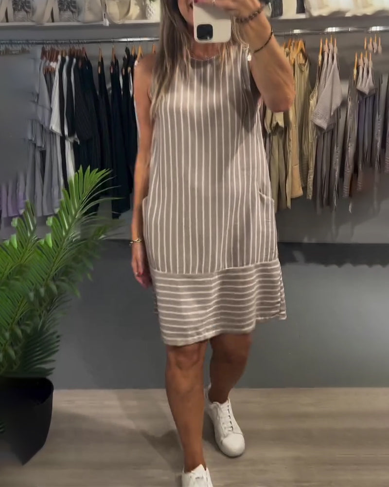 Kleid Ärmellos Tasche Gestreift