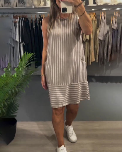 Kleid Ärmellos Tasche Gestreift