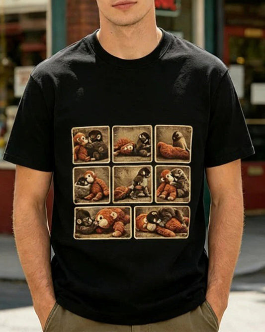 T-Shirt Vintage Affenprint Kurzarm