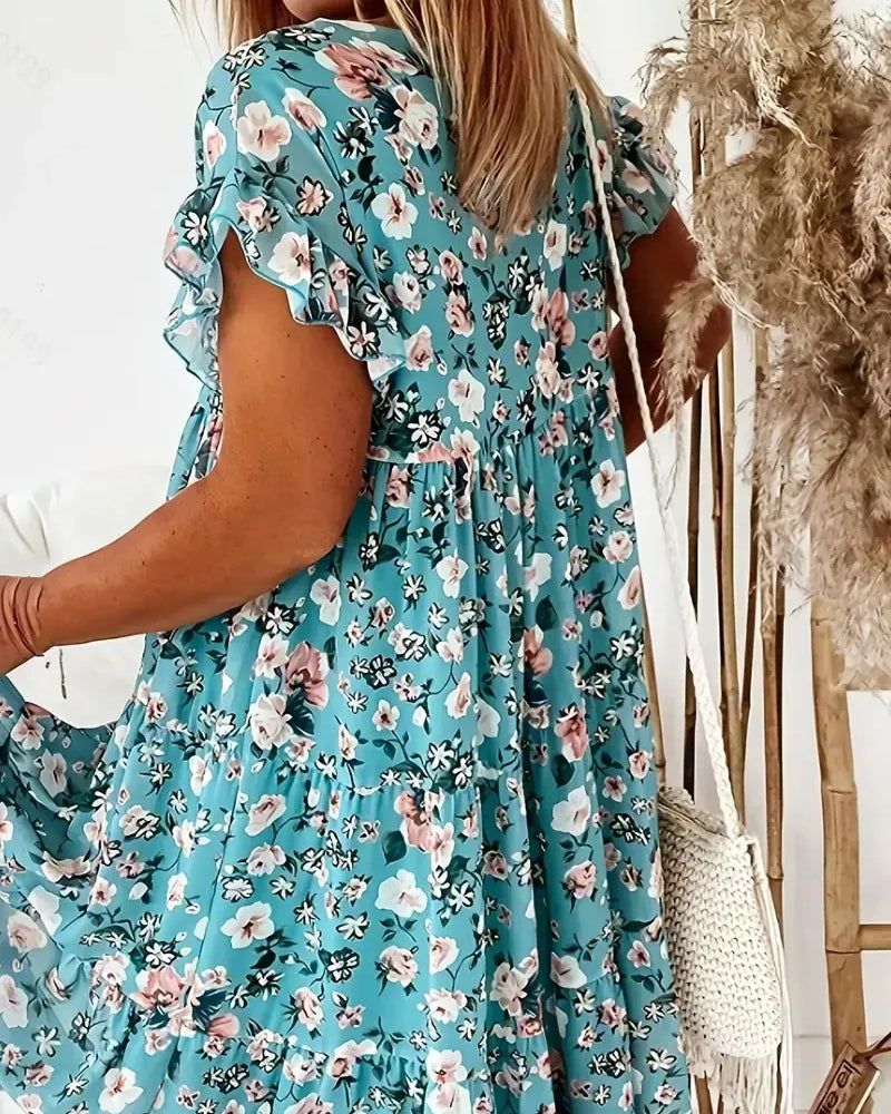 Kleid Geblümt Kurzarm Bedruckt