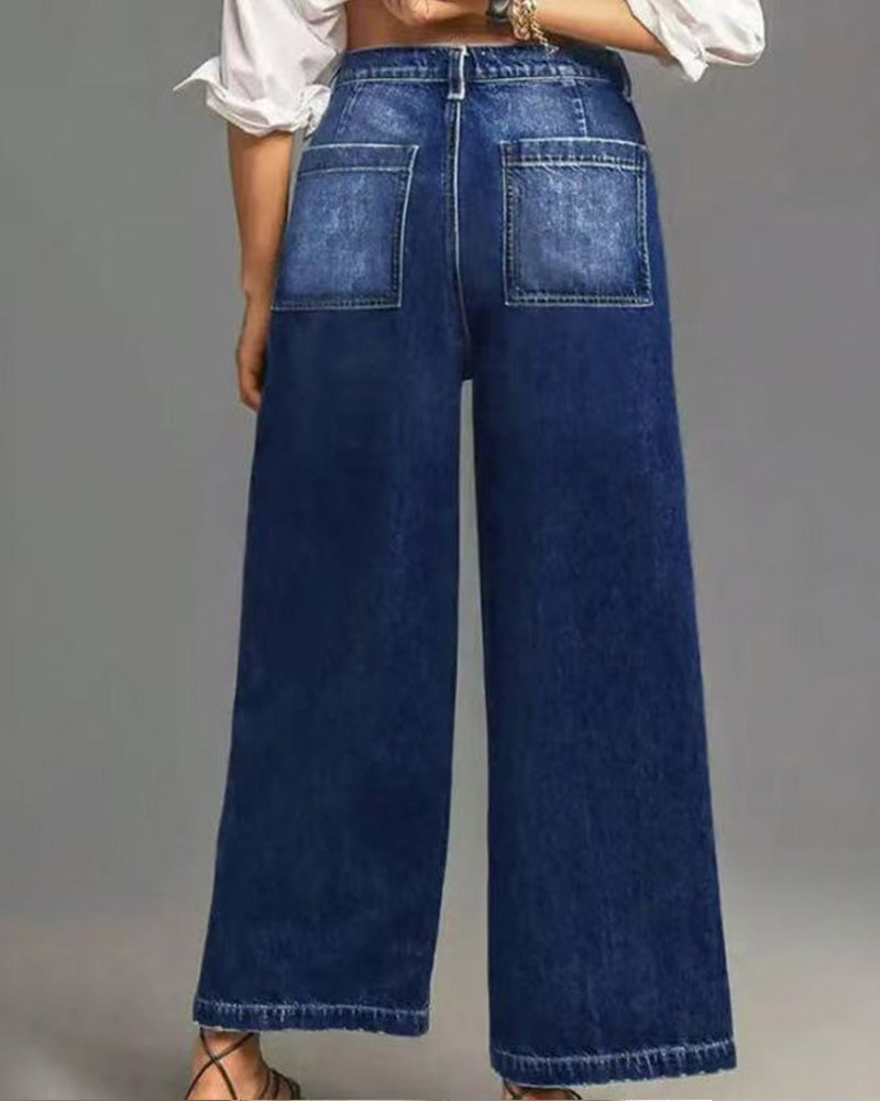 Hose Damen Casual Hoch Tailliert Weites Bein