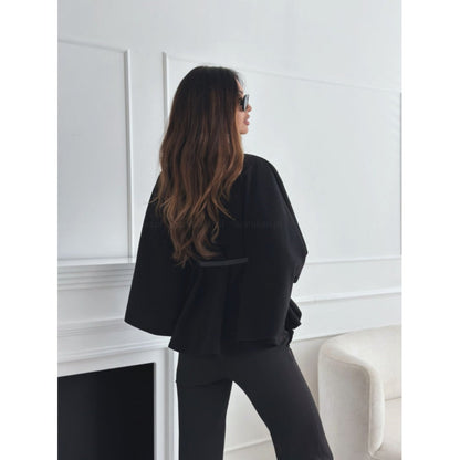 Belted Cape Coat with Wide Sleeves for Women - Zita