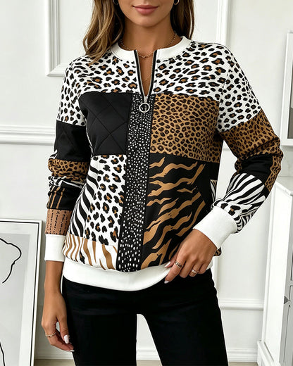 Sweatshirt Reißverschluss Leopard Tupfenmuster