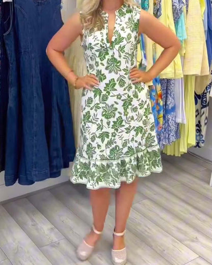 Kleid Ärmellos Blumen V-Ausschnitt
