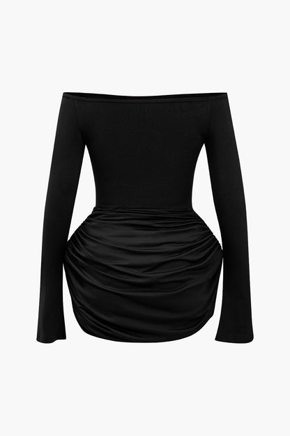 Einfarbiges Y2k Rüschen Off Shoulder Mini Kleid