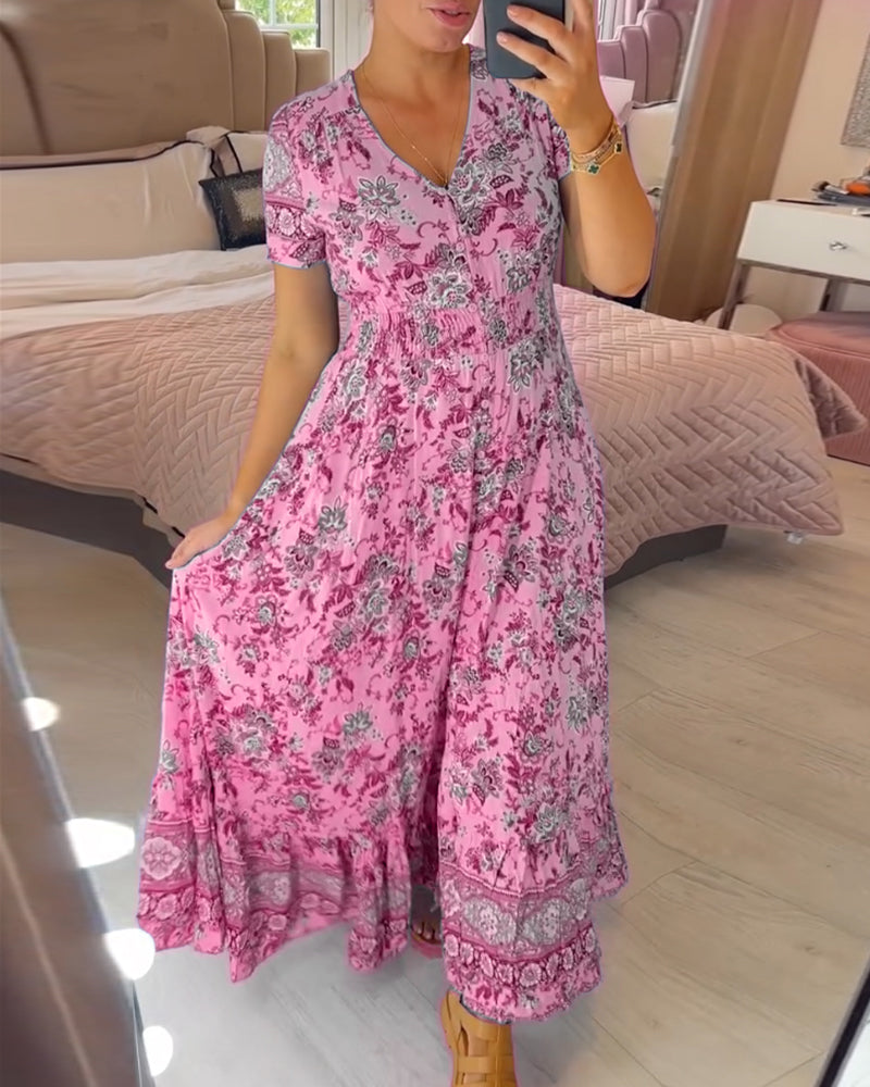 🌷🌷Kleid mit Blumendruck und V-Ausschnitt