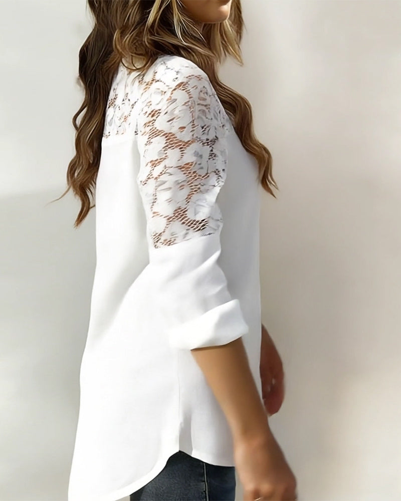 Bluse Spitzen Patchwork Revers Mode