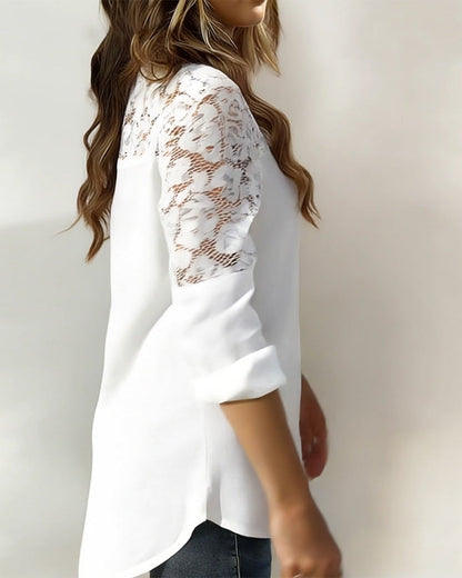 Bluse Spitzen Patchwork Revers Mode