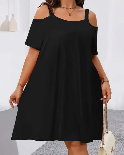 Kleid Einfarbig Off-Shoulder A-Linie