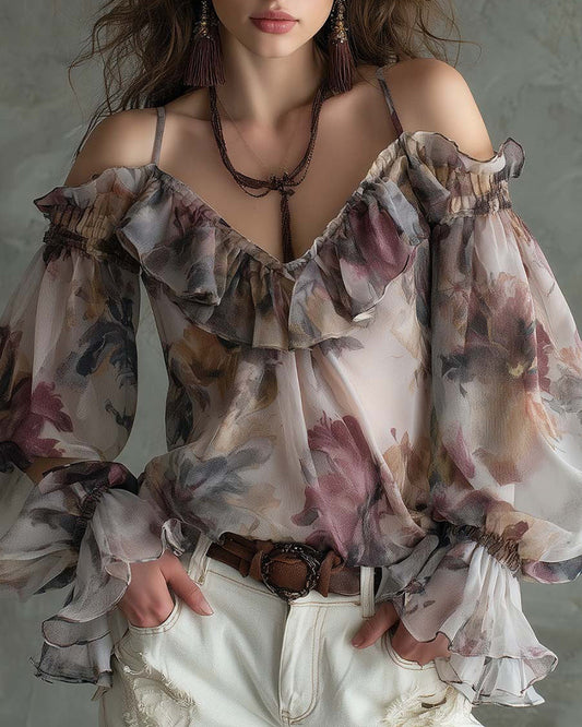 Bluse Puffärmel Off-Schulter