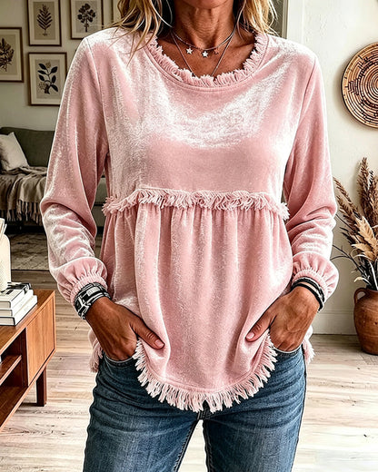 Bluse Franse Gerafft Panel Langarm