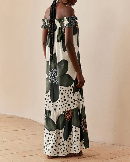 Kleid Ein Schulter Tupfen Blumen Maxi