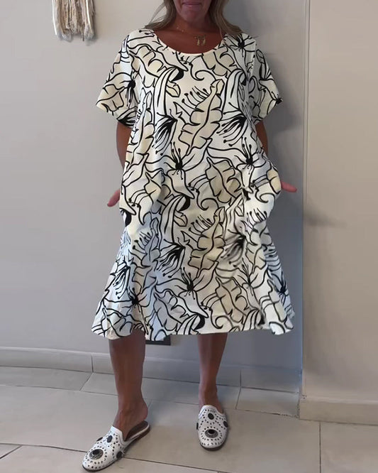 Kleid abstrakter Druck Rundhalsausschnitt kurzärmlig