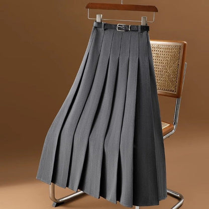 Pleated Midi Skirt with Belt for Women - Rebecca