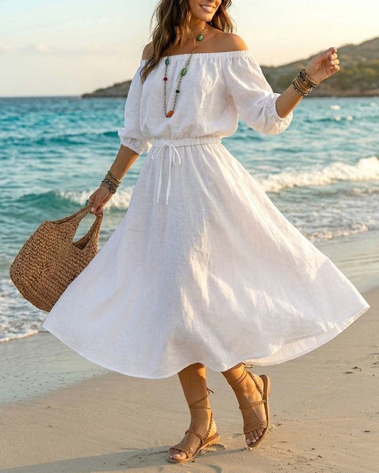 Kleid Off-Shoulder Schnürung Taille