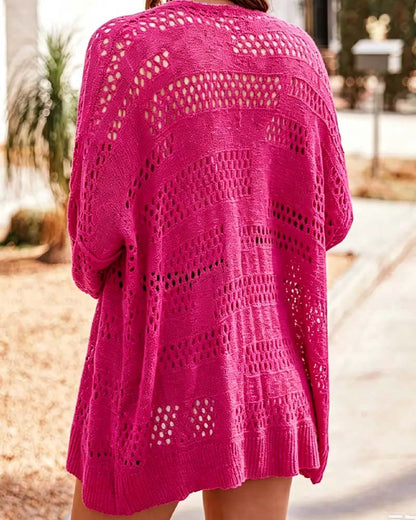 Cardigan Unifarben Hohlraum Freizeit