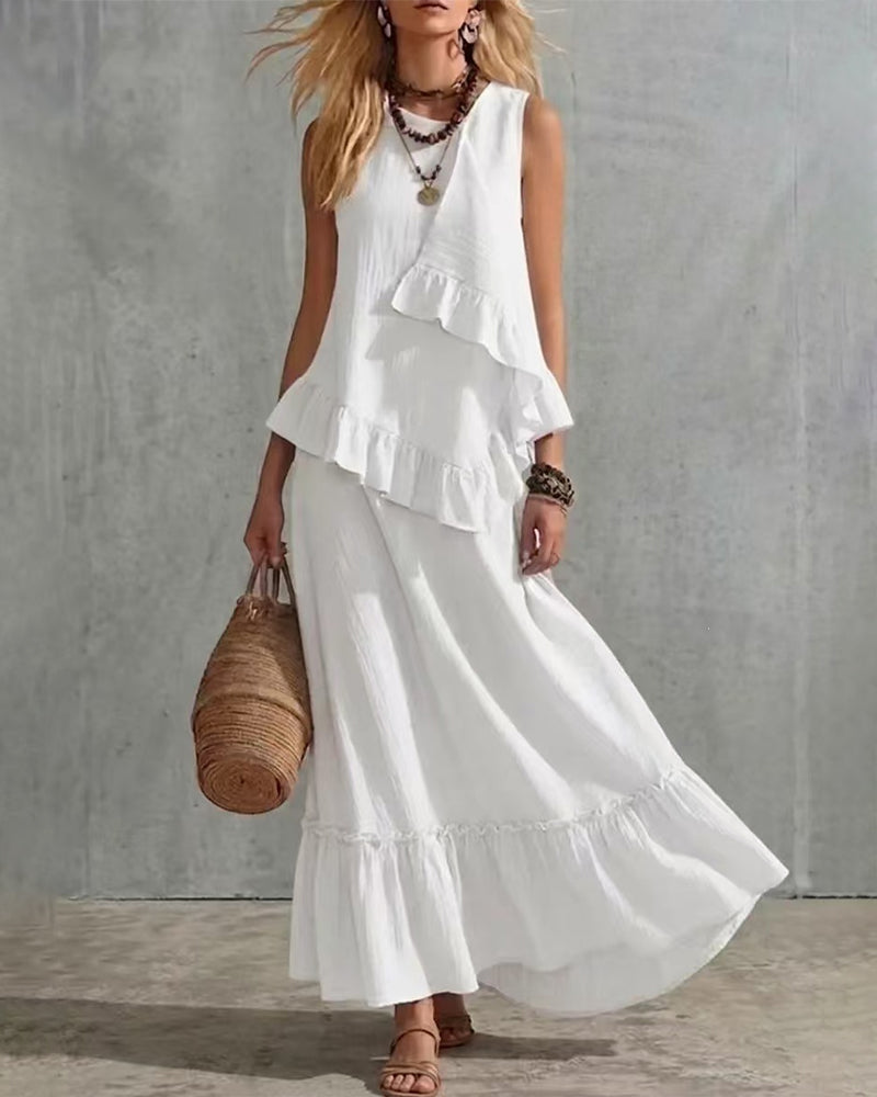 Kleid Ärmellos Design Freizeit Lang