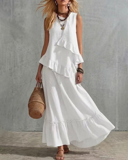 Kleid Ärmellos Design Freizeit Lang