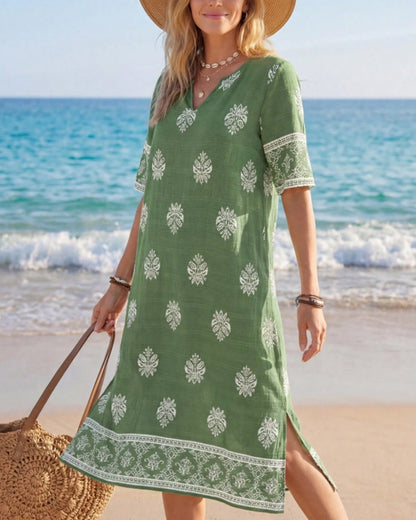 Kleid Ethno Petite V-Ausschnitt Schlitz