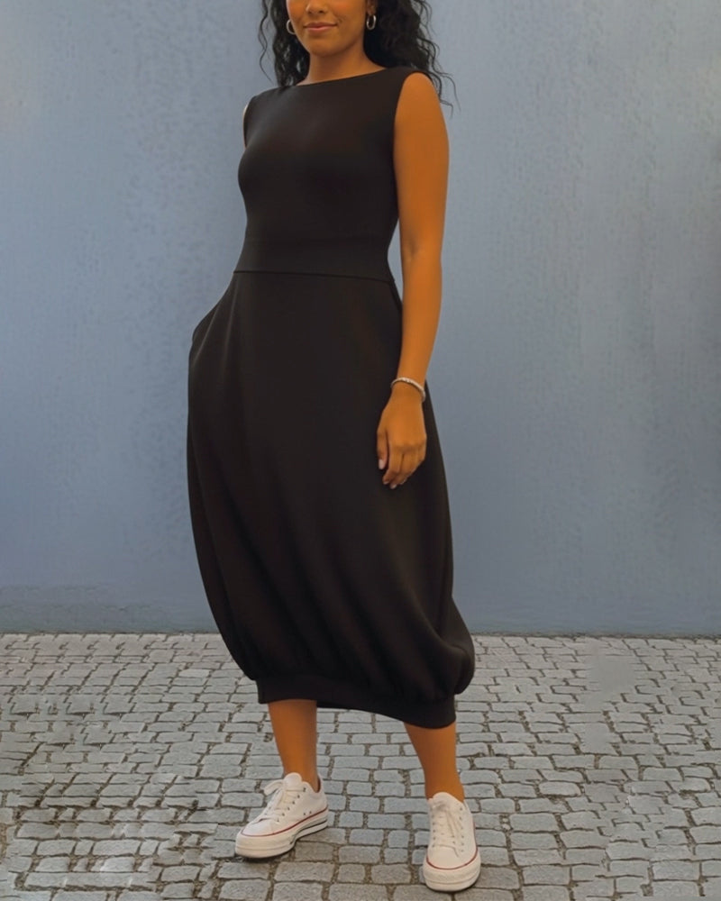 Kleid ärmellos einfarbig Laterne