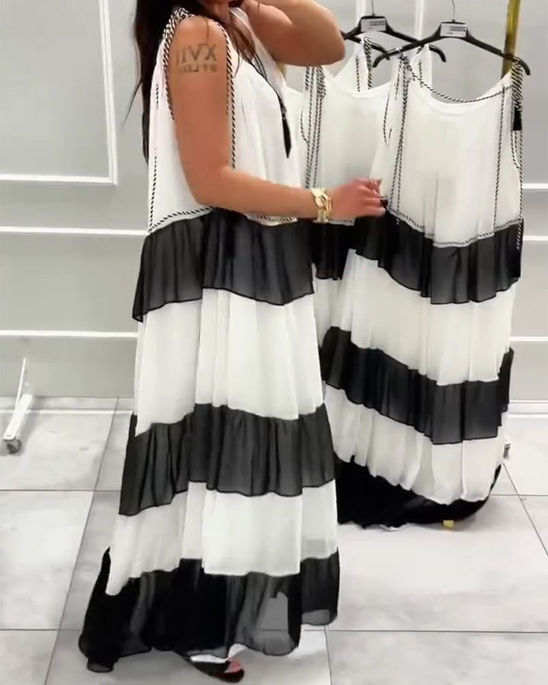 Kleid Rundhals Ärmellos Colorblock