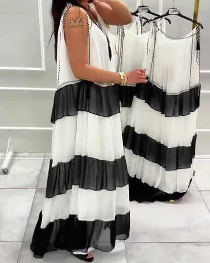 Kleid Rundhals Ärmellos Colorblock