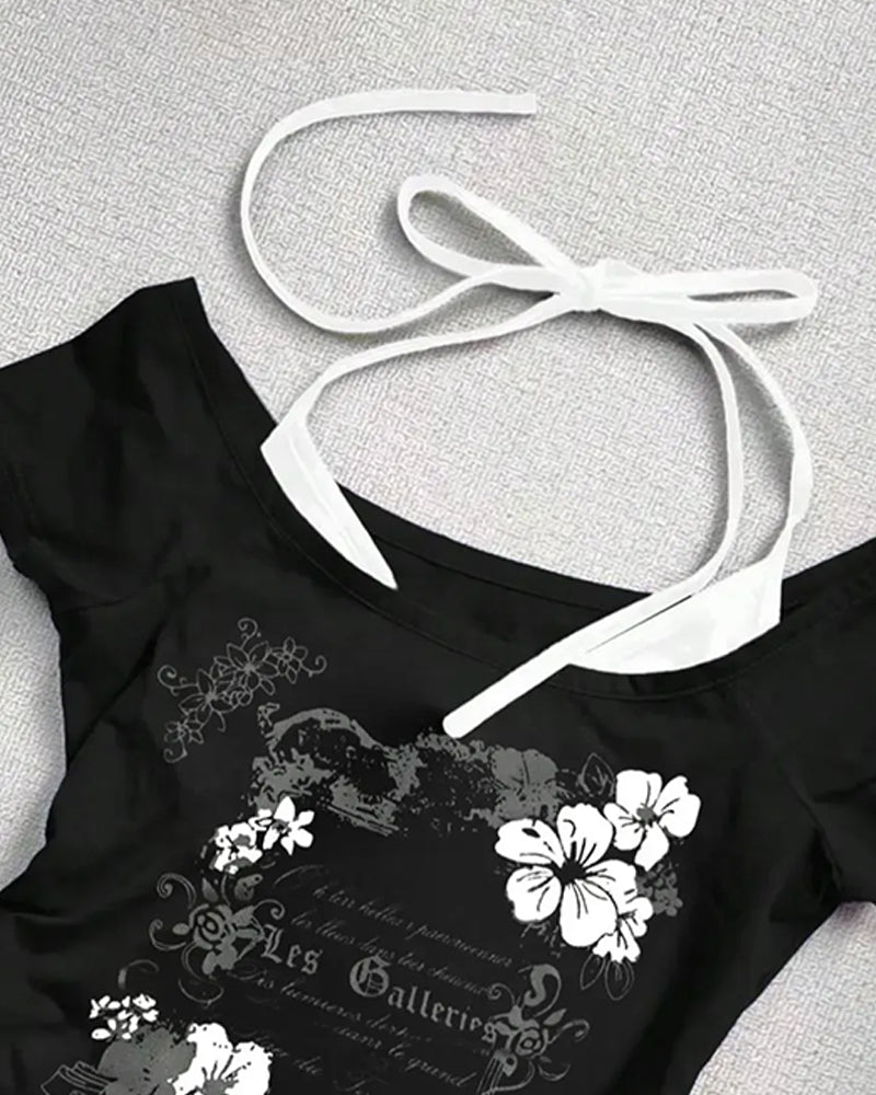 T-Shirt bedruckt Halsschlaufe Kurzarm
