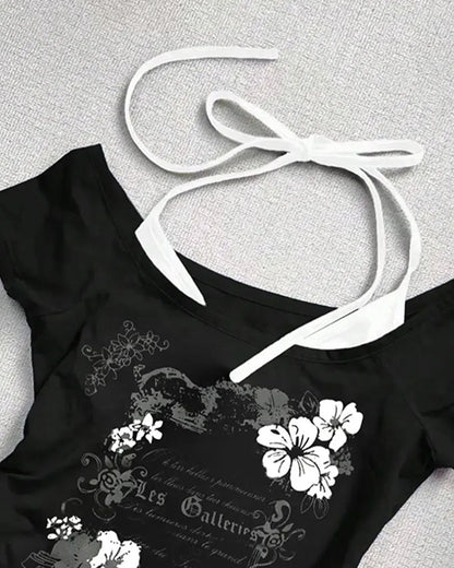 T-Shirt bedruckt Halsschlaufe Kurzarm