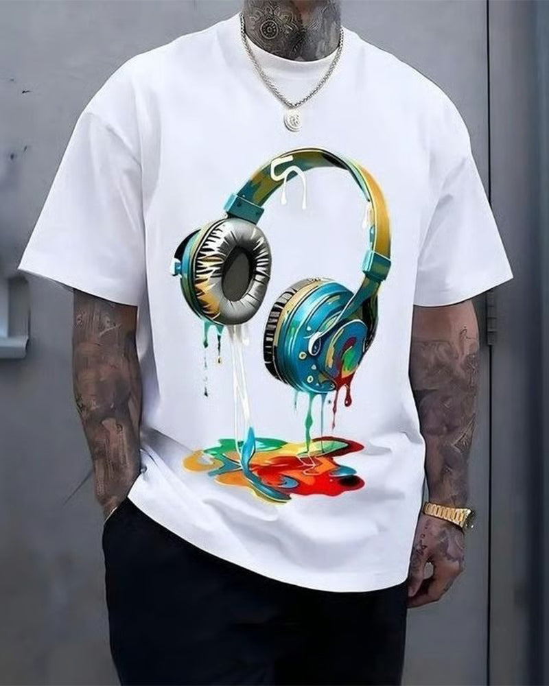 Herren T-Shirt Graffiti Kopfhörerprint