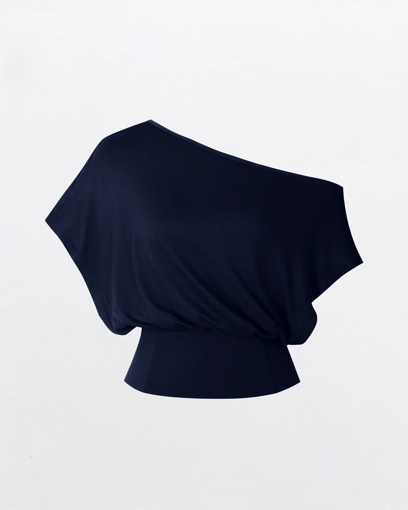 T-Shirt Asymmetrischer Saum Tailliert Fledermaus