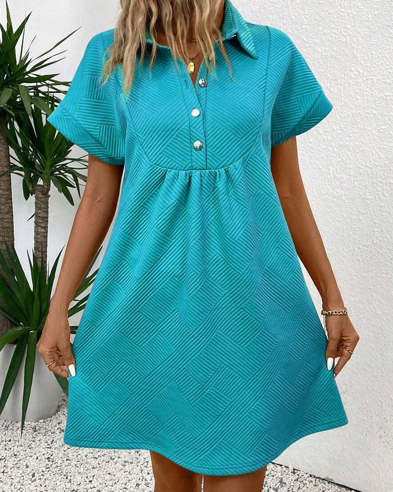 Babydoll-Kleid Jacquard Polokragen Knopfleiste
