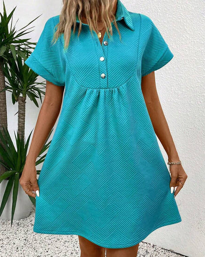 Babydoll-Kleid Jacquard Polokragen Knopfleiste