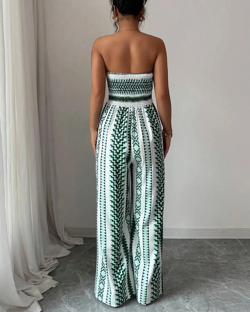 Jumpsuit Geometrisch Bandeau Schlitz Breites Bein