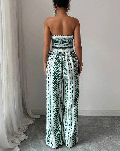 Jumpsuit Geometrisch Bandeau Schlitz Breites Bein