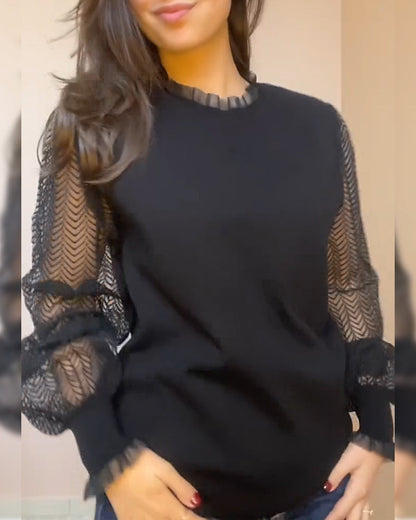 Top einfarbig Puffärmel Rüsche