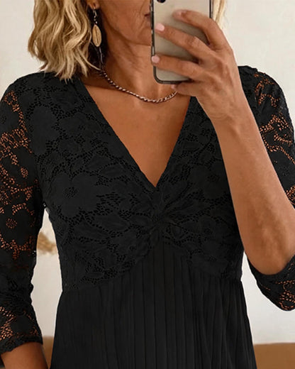 Bluse Locker V-Ausschnitt Spitze Panel