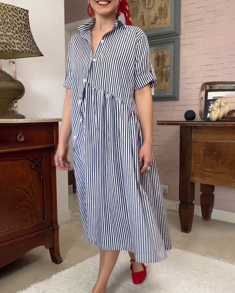 Kleid Kragen geknöpft gestreift