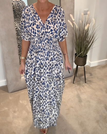 Kleid Schick V-Ausschnitt Tailliert Leopardenprint