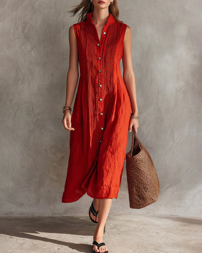Kleid Plissiert Ärmellos Casual