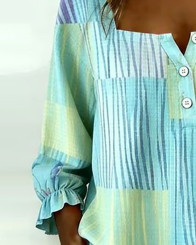 Bluse Streifen Quadratischer Ausschnitt 3/4-Arm