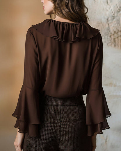 Bluse Elegant V-Ausschnitt Rüsche