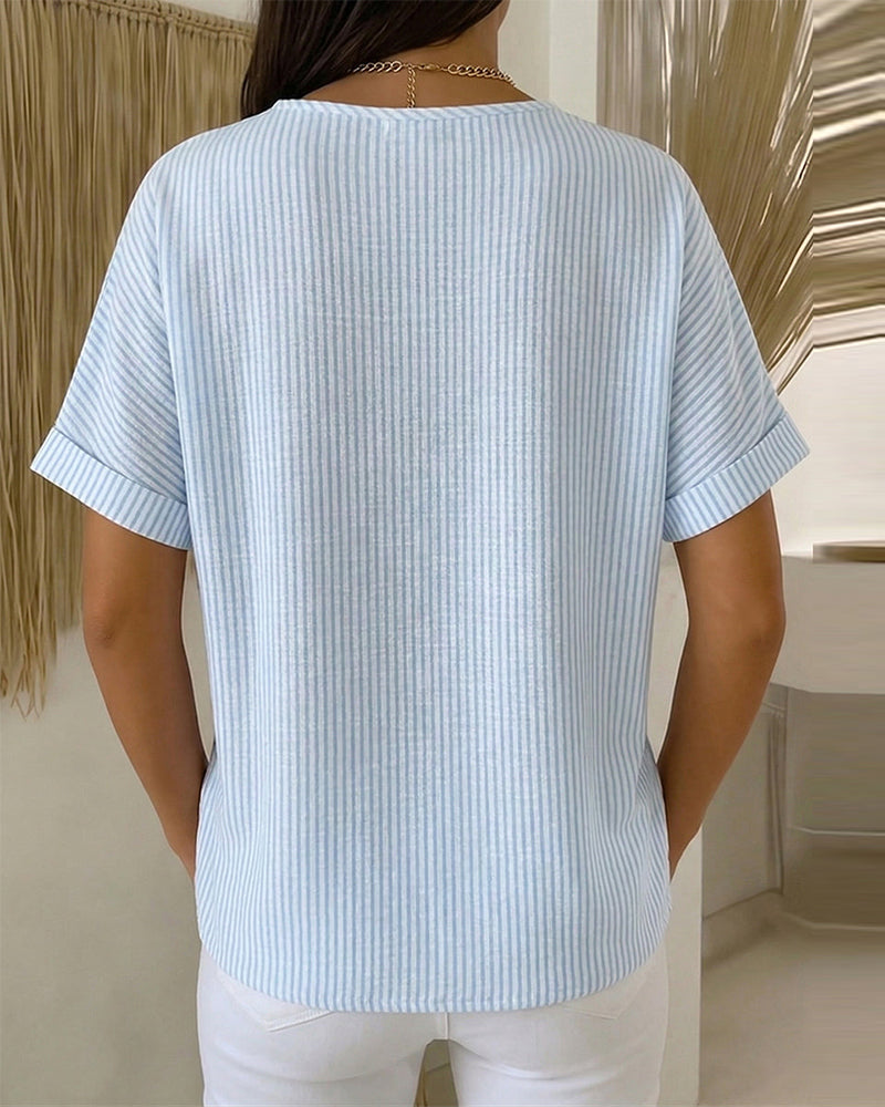 Bluse Gestreift Henley-Kragen Kurzarm