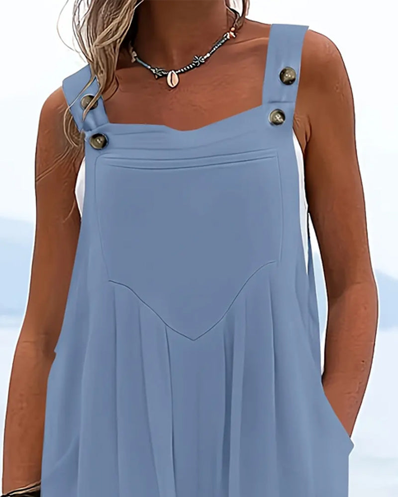 Jumpsuits Lässig Loose Fit Knopftasche