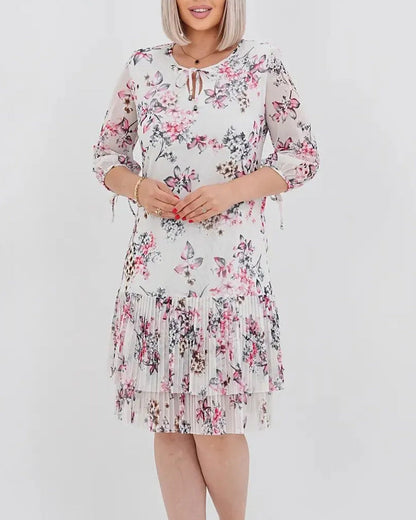Kleid Halbarm Schnürung Blumen