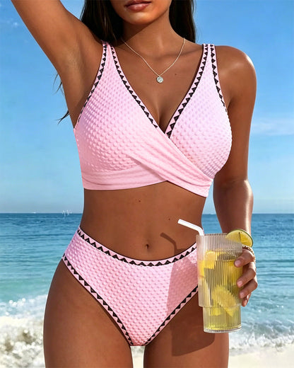 Bikini Kontrastfarbe V-Ausschnitt Schlitz