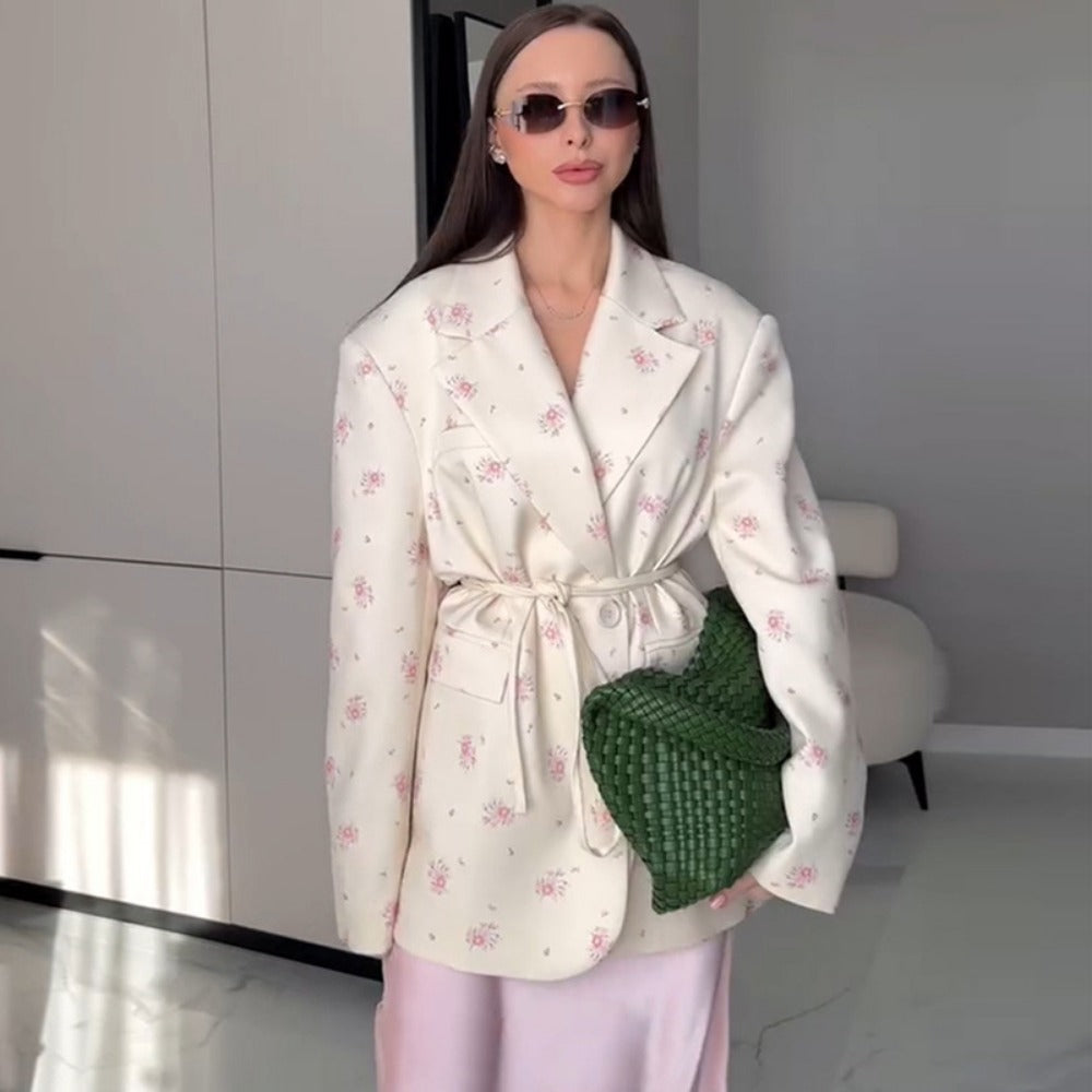 Floral Print Belted Blazer Jacket for Women - Giusy