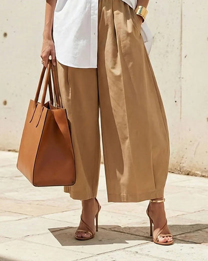 Hose Unifarben Elastischer Bund Tulpen-Saum Cropped