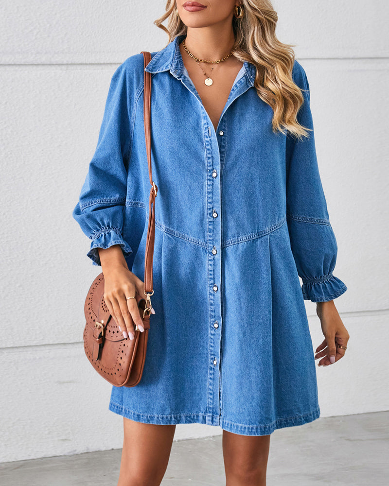 Langarm Patchwork Denim Kleid