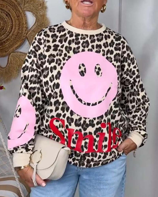 Sweatshirt mit leoparden- und smiley-print