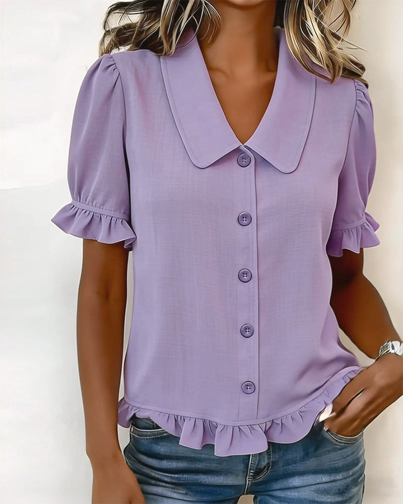 Bluse Unifarben Elegant Peter-Pan-Kragen